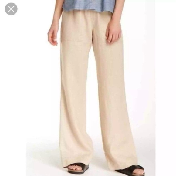 Bella Dahl SM Women’s‎ Tan Linen Stretch Waist Wide-Leg Pants w Pockets - Picture 1 of 6